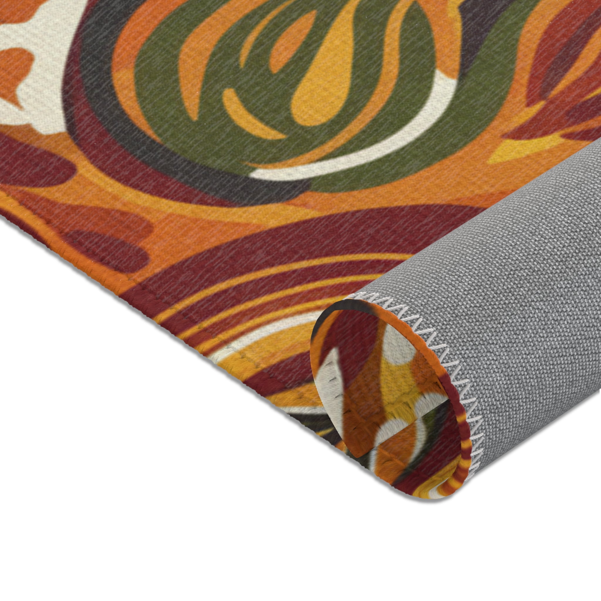 Mid-Century Floral Area Rug – Retro Orange & Green Boho Pattern