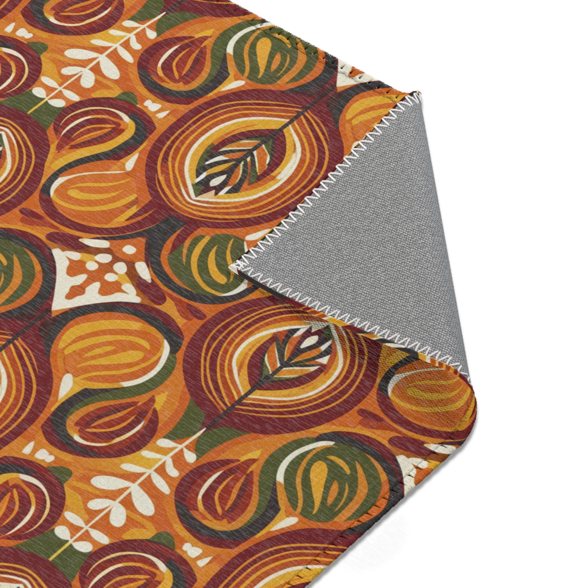 Mid-Century Floral Area Rug – Retro Orange & Green Boho Pattern
