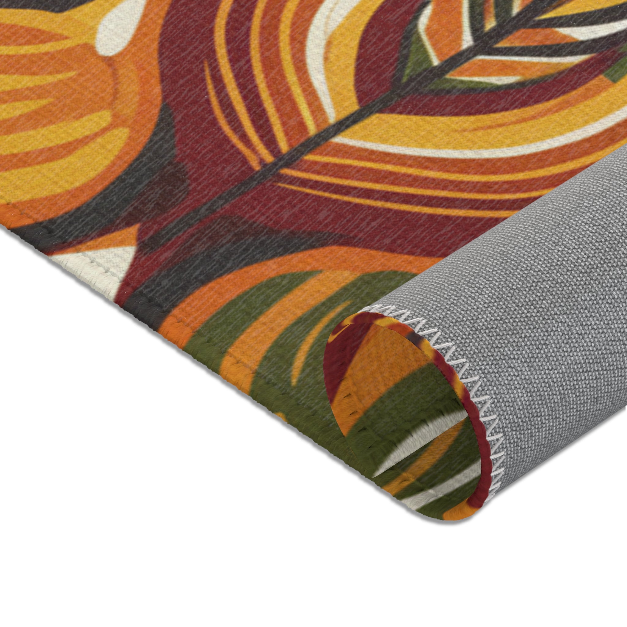 Mid-Century Floral Area Rug – Retro Orange & Green Boho Pattern