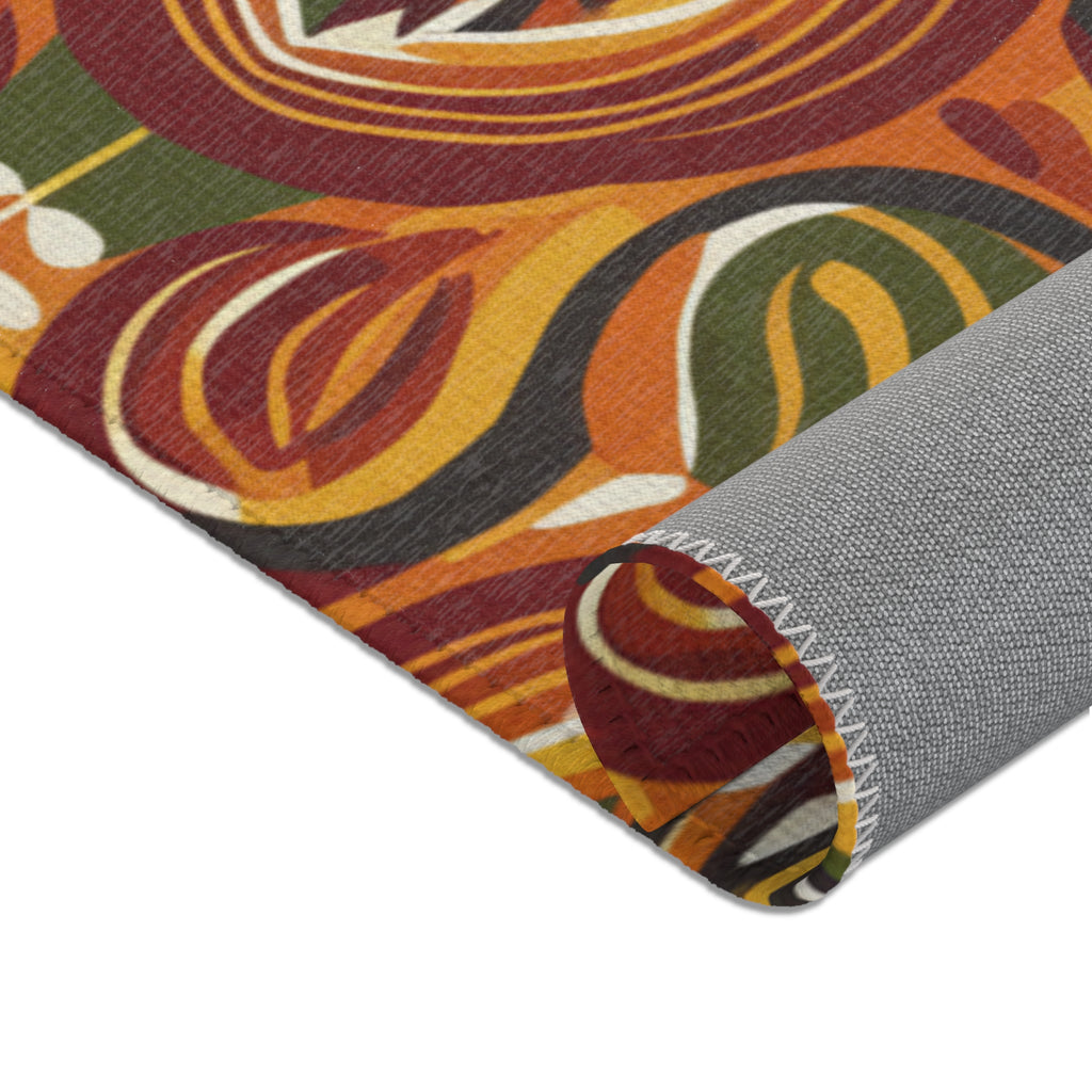 Mid-Century Floral Area Rug – Retro Orange & Green Boho Pattern