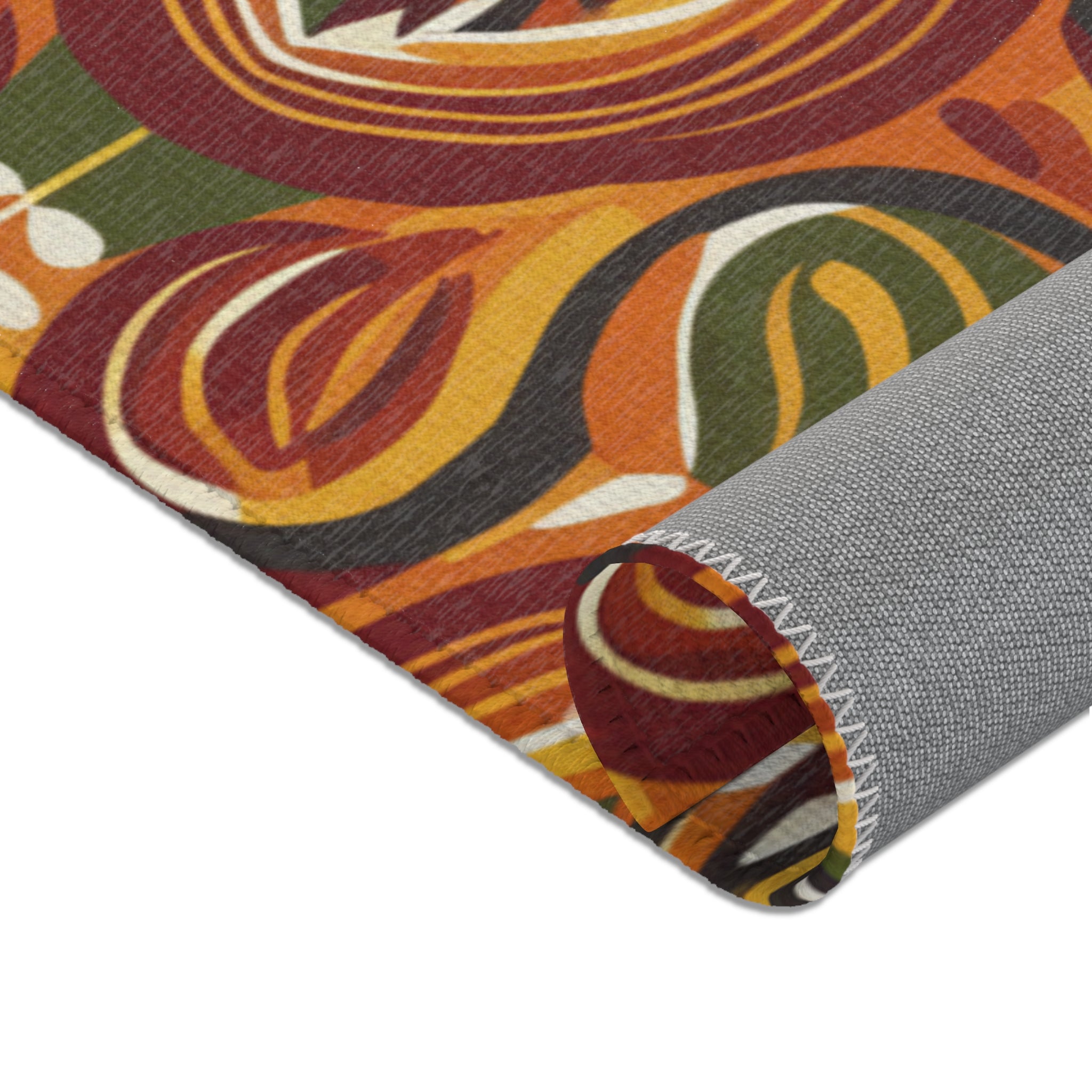 Mid-Century Floral Area Rug – Retro Orange & Green Boho Pattern