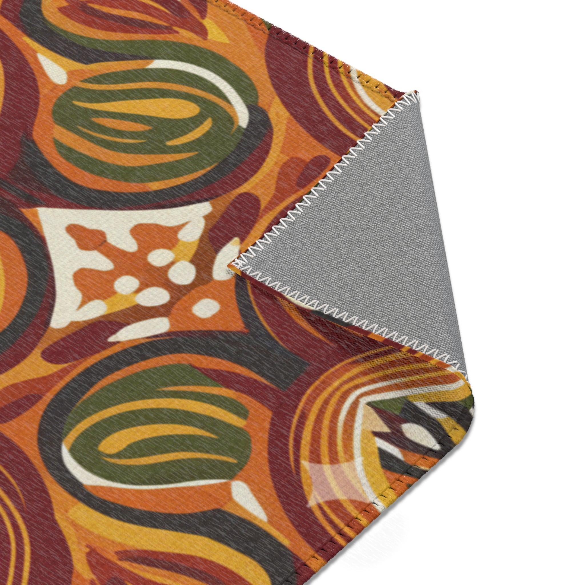 Mid-Century Floral Area Rug – Retro Orange & Green Boho Pattern