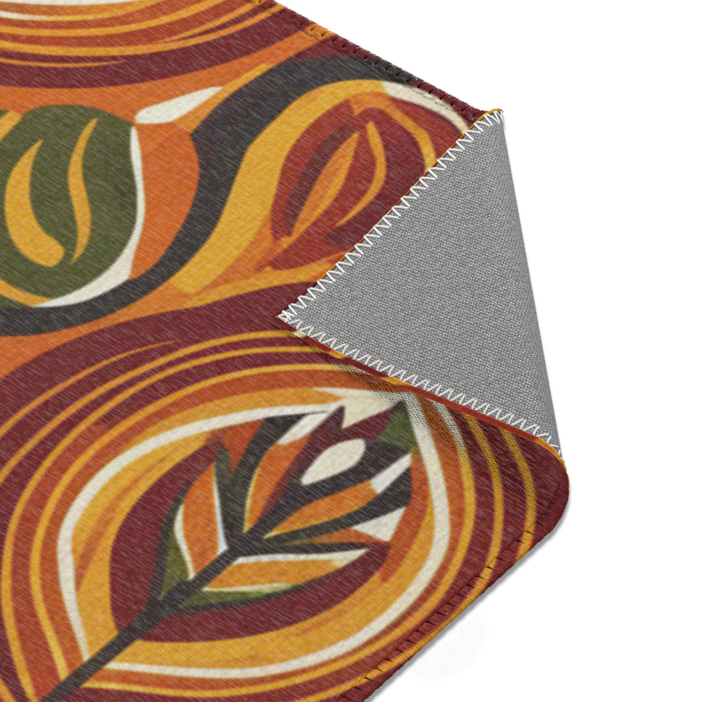 Mid-Century Floral Area Rug – Retro Orange & Green Boho Pattern