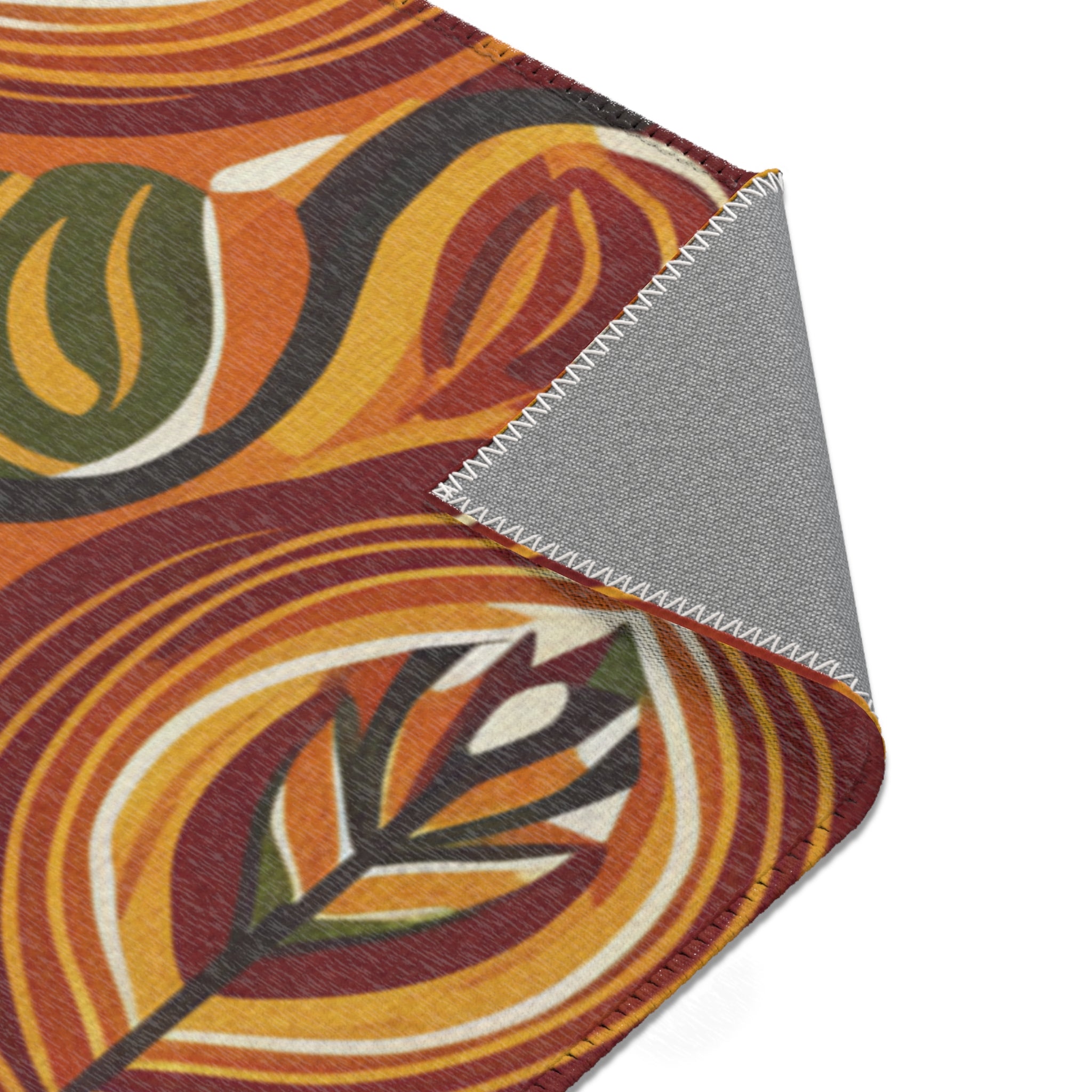 Mid-Century Floral Area Rug – Retro Orange & Green Boho Pattern