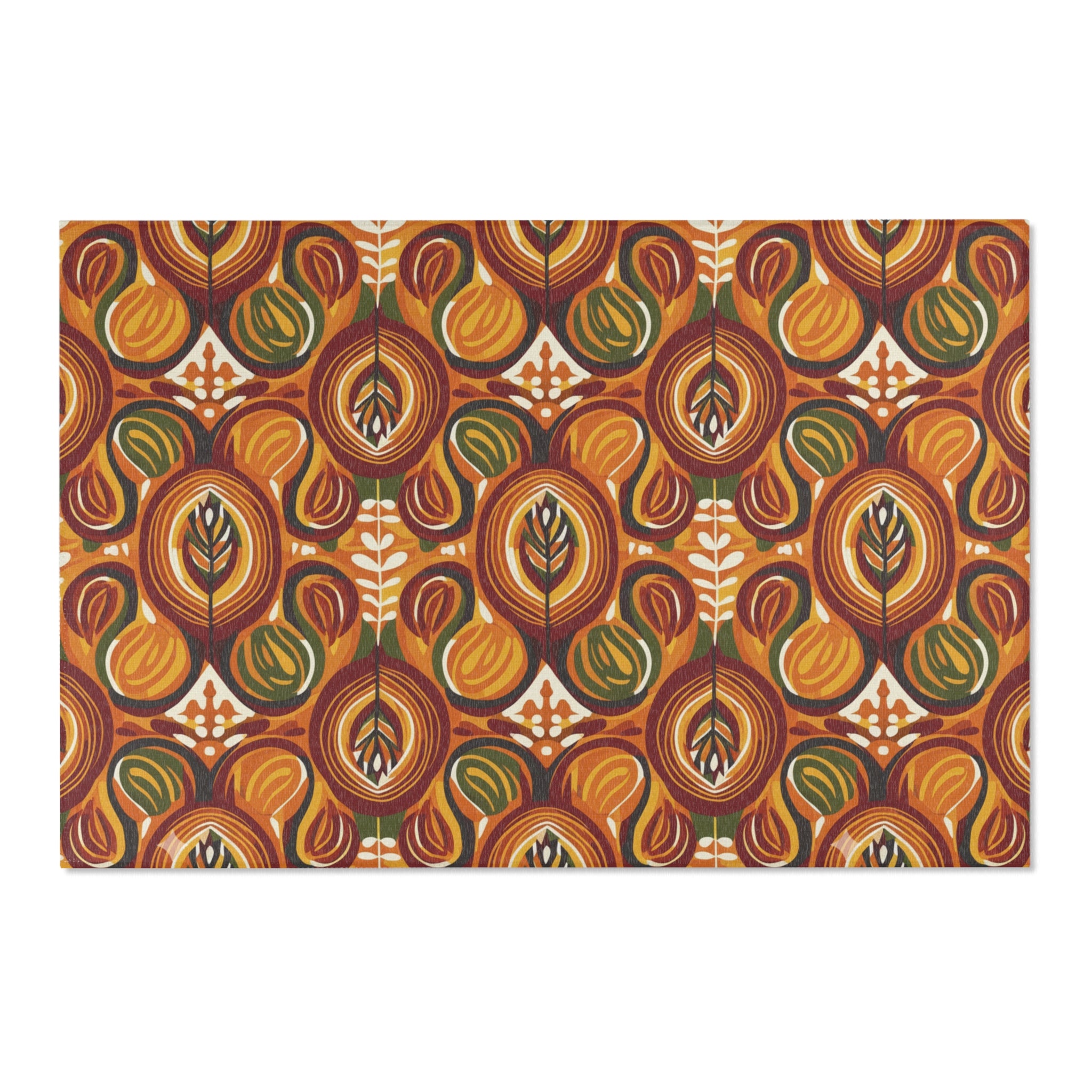 Mid-Century Floral Area Rug – Retro Orange & Green Boho Pattern
