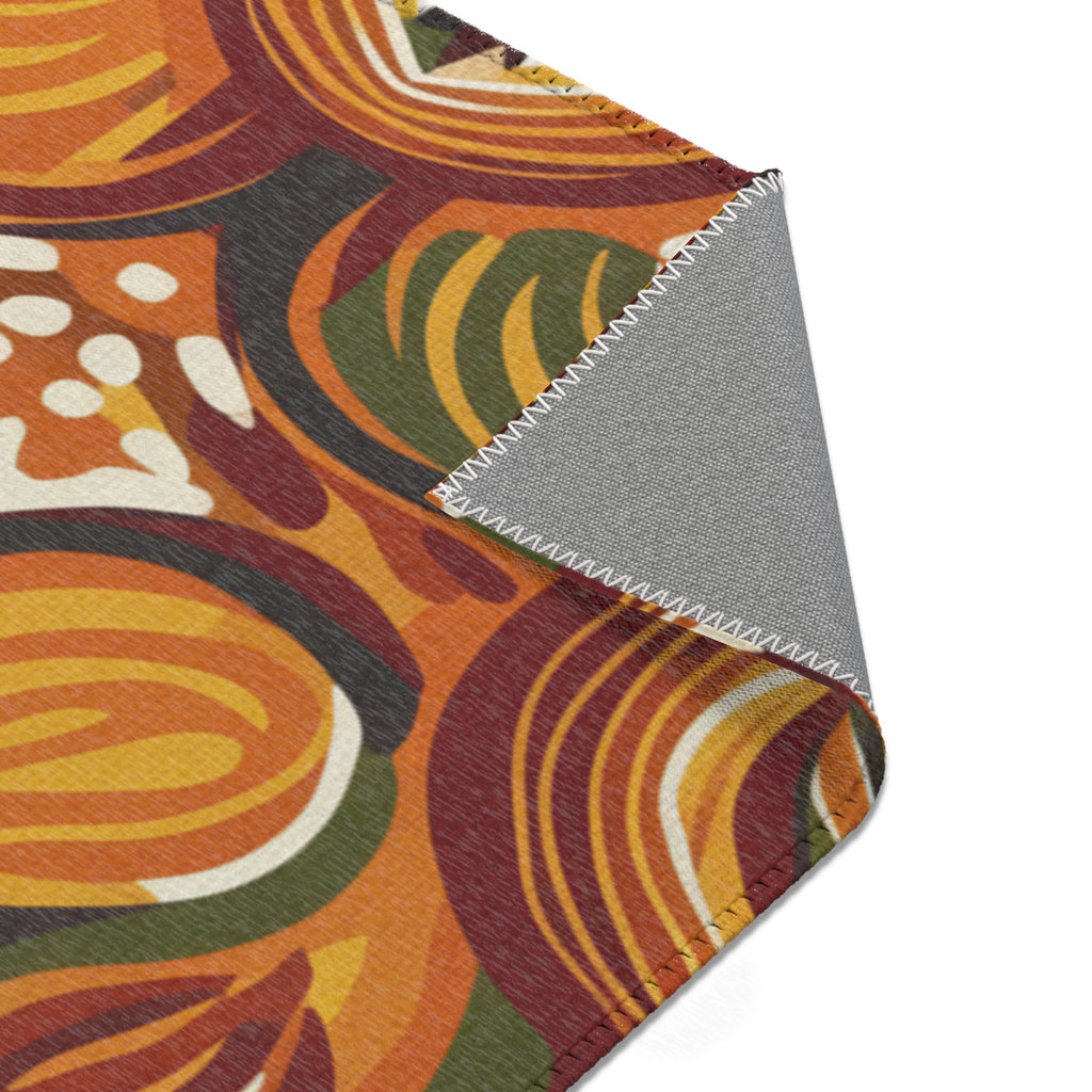 Mid-Century Floral Area Rug – Retro Orange & Green Boho Pattern