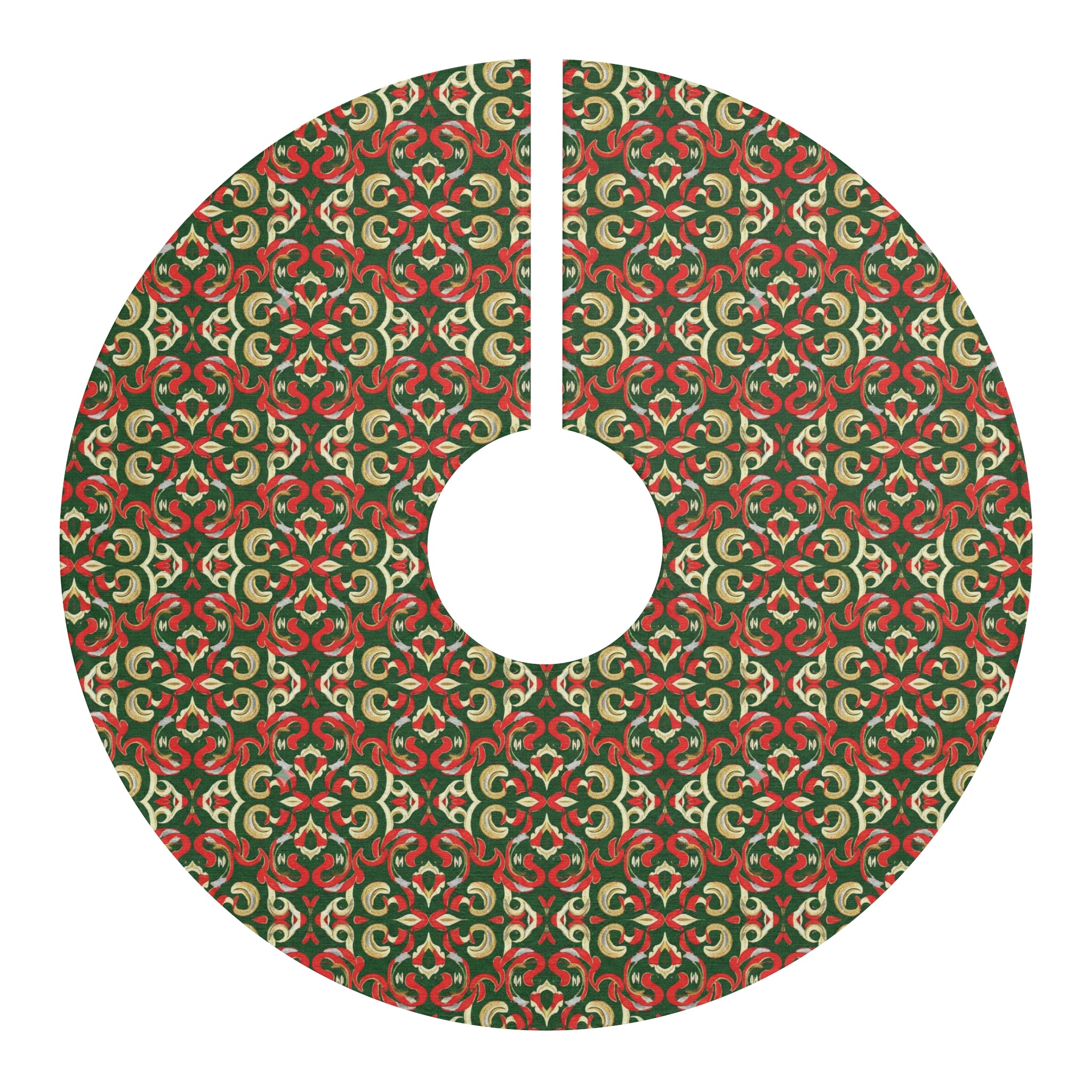 Vintage Red & Green Pattern Christmas Tree Skirt — Holiday Home Décor