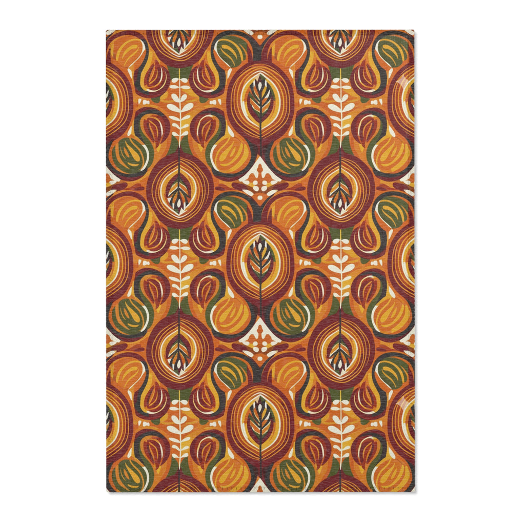 Mid-Century Floral Area Rug – Retro Orange & Green Boho Pattern