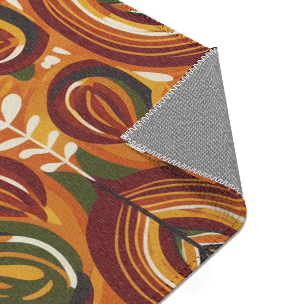Mid-Century Floral Area Rug – Retro Orange & Green Boho Pattern