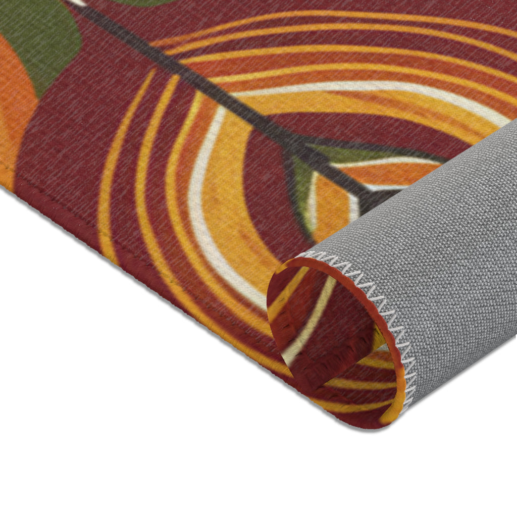 Mid-Century Floral Area Rug – Retro Orange & Green Boho Pattern