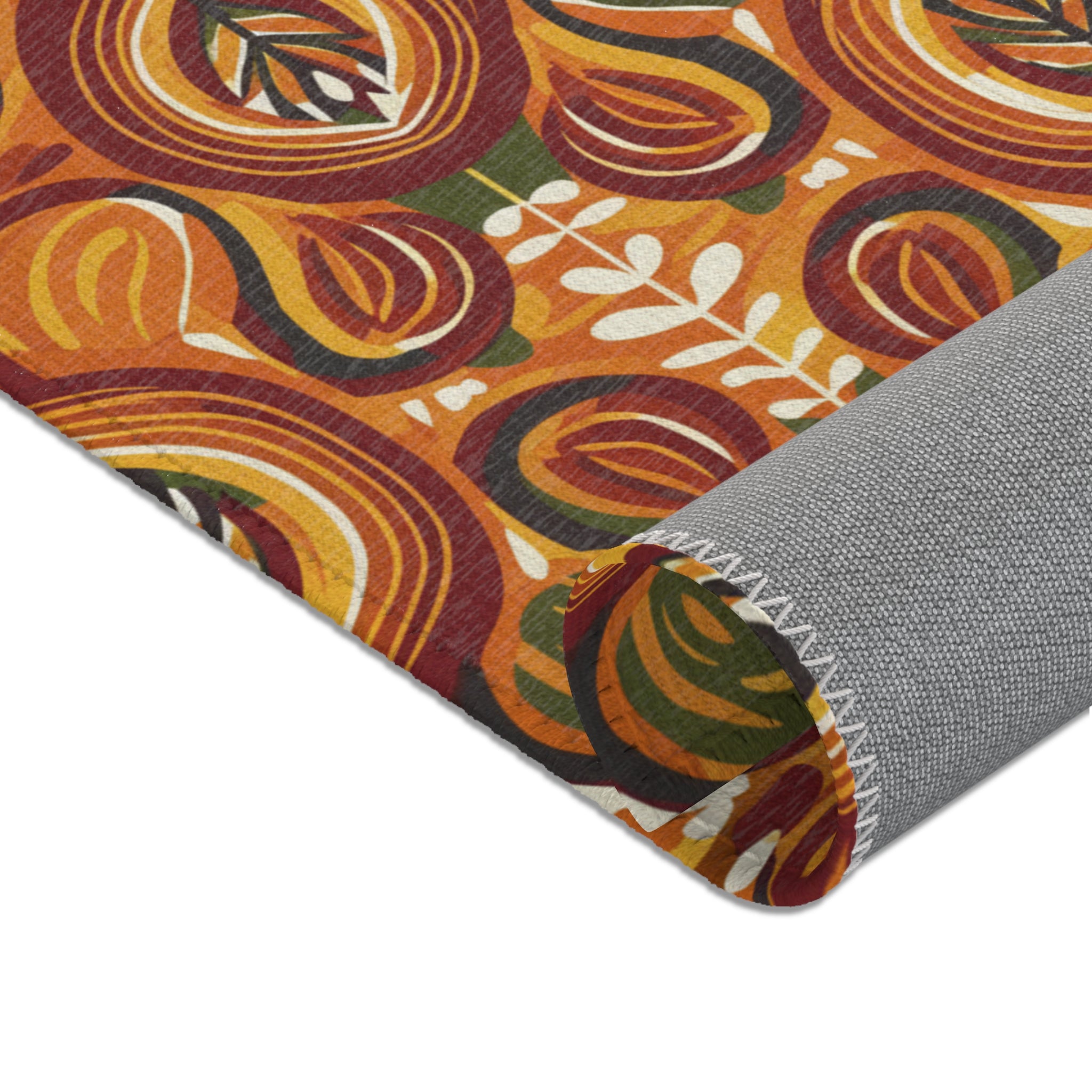 Mid-Century Floral Area Rug – Retro Orange & Green Boho Pattern