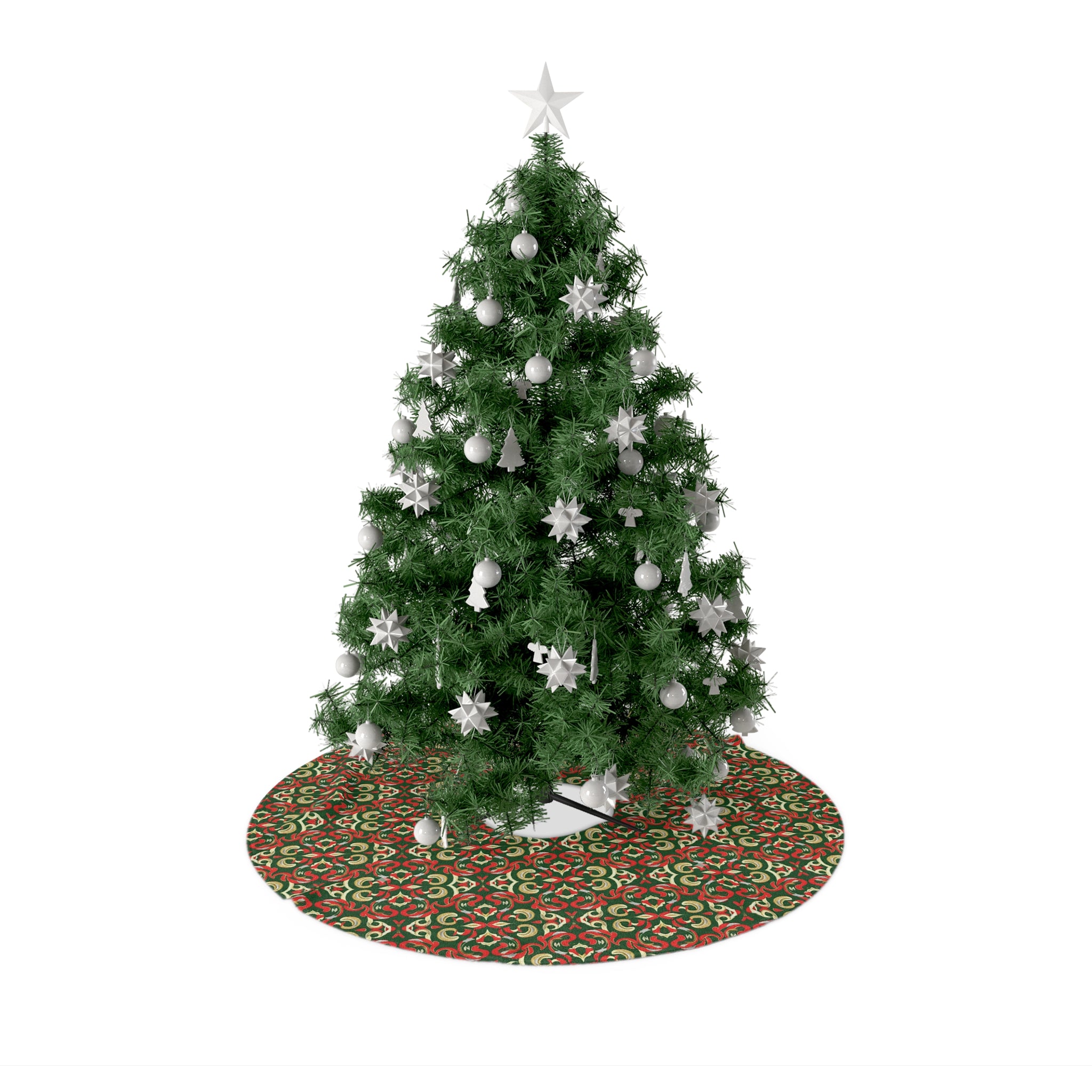 Vintage Red & Green Pattern Christmas Tree Skirt — Holiday Home Décor