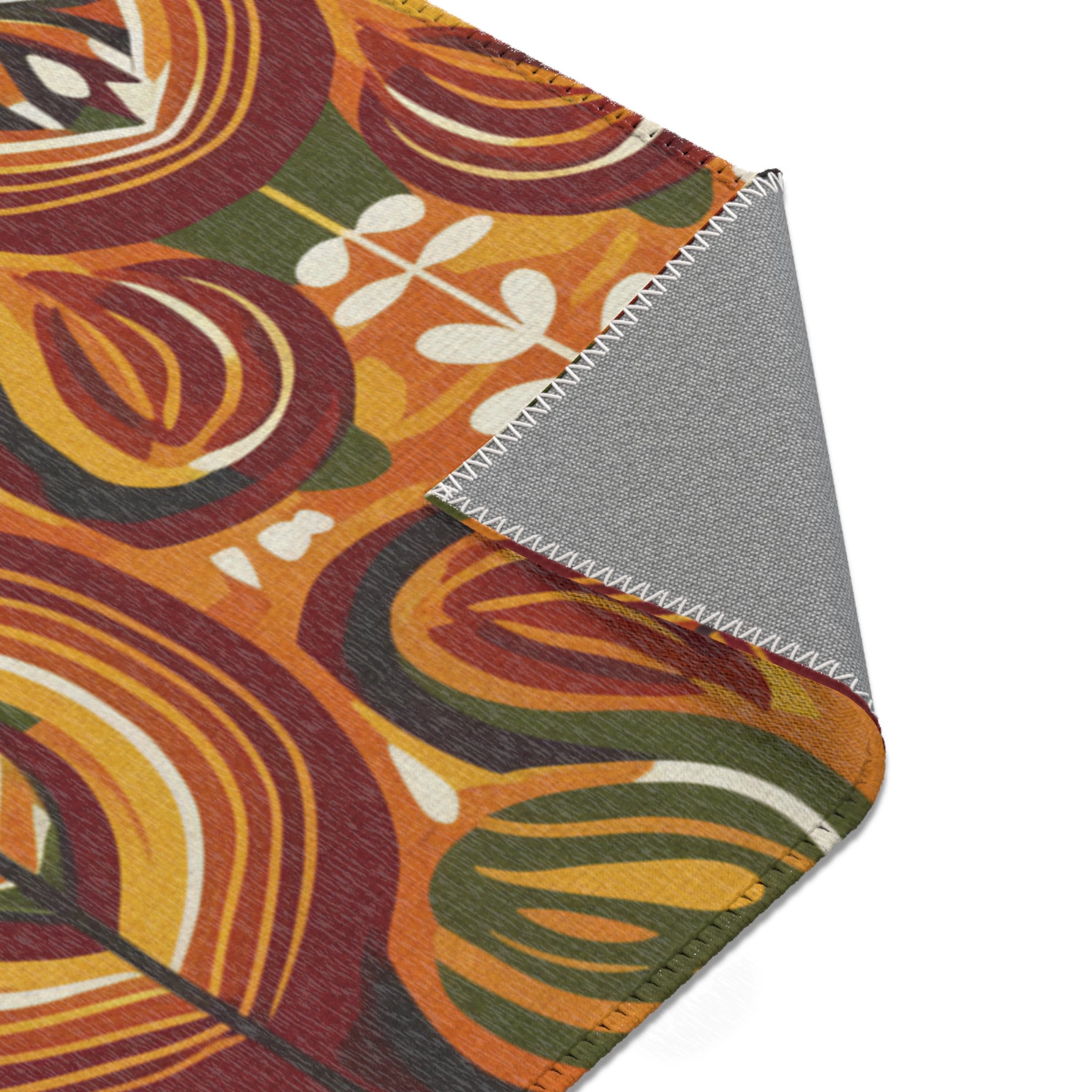 Mid-Century Floral Area Rug – Retro Orange & Green Boho Pattern