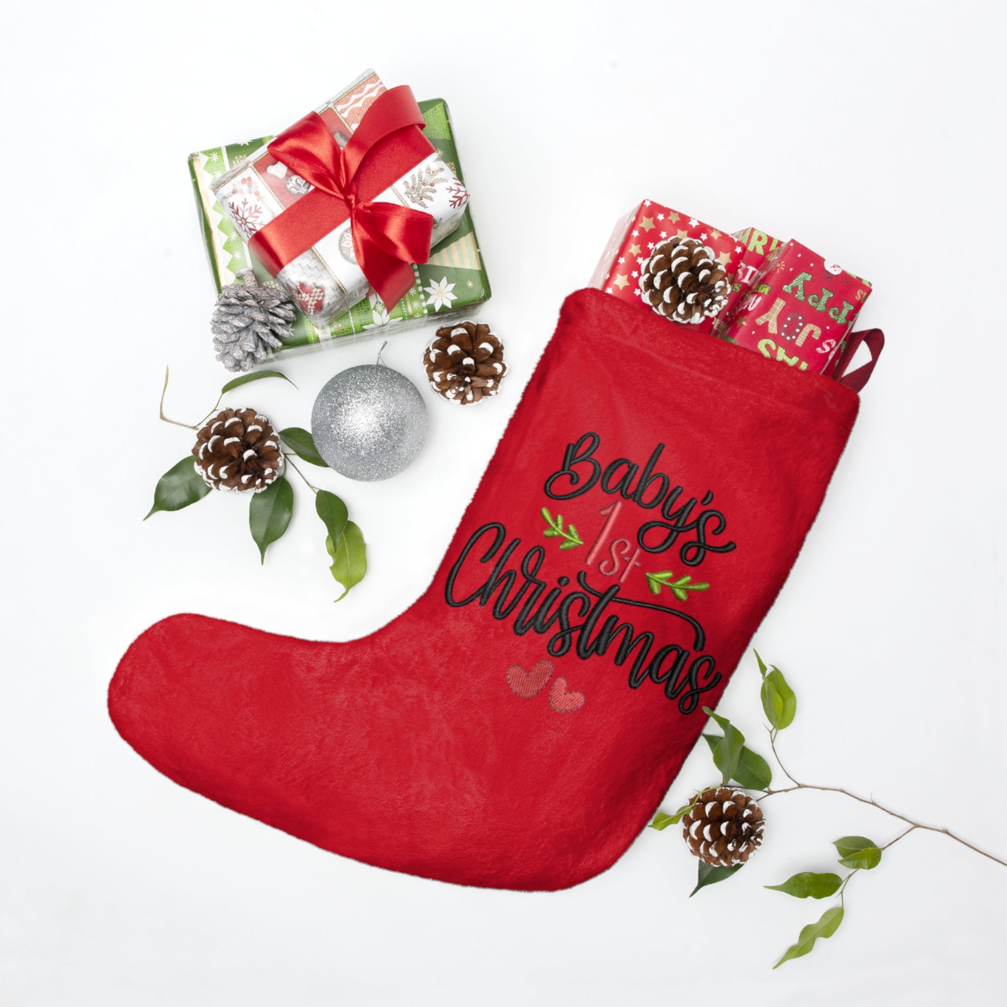 Baby's 1st Christmas Stocking - Festive Red Holiday Decor